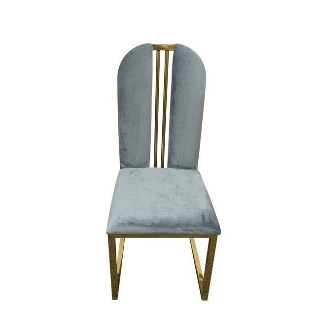 2X Dining Chair Stainless Gold Frame & Seat Blue Fabric