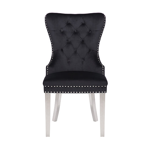 Victoria 2X Dining Chair Black Velvet & STAINLESS STEEL Legs