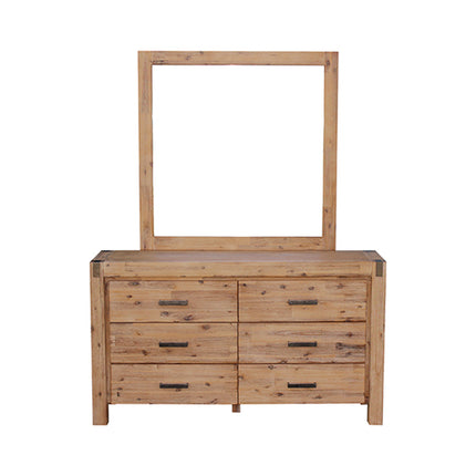 Dresser with 6 Storage Drawers in Solid Acacia & Veneer With Mirror in Oak Colour
