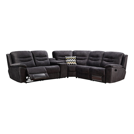 5 Seater Corner Couch Velvet Grey Fabric Recliner Sofa Lounge Set with Quilted Back Cushions