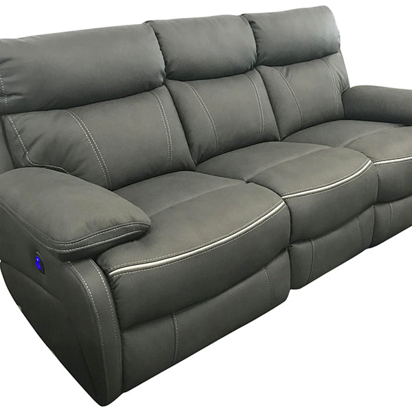 3+1+1 Seater Electric Recliner Sofa In Luxe Rhino Polyester Plywood Fabric In Ash Colour with Plastic Black Base