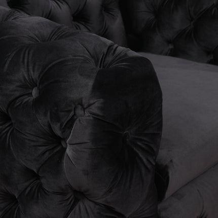 Single Seater Black Sofa Classic Armchair Button Tufted in Velvet Fabric with Metal Legs