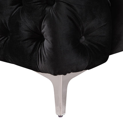 3 Seater Sofa Classic Button Tufted Lounge in Black Velvet Fabric with Metal Legs