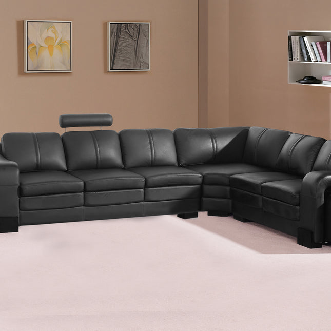 Lounge Set Luxurious 6 Seater Faux Leather Corner Sofa Living Room Couch in Black with 2x Ottomans