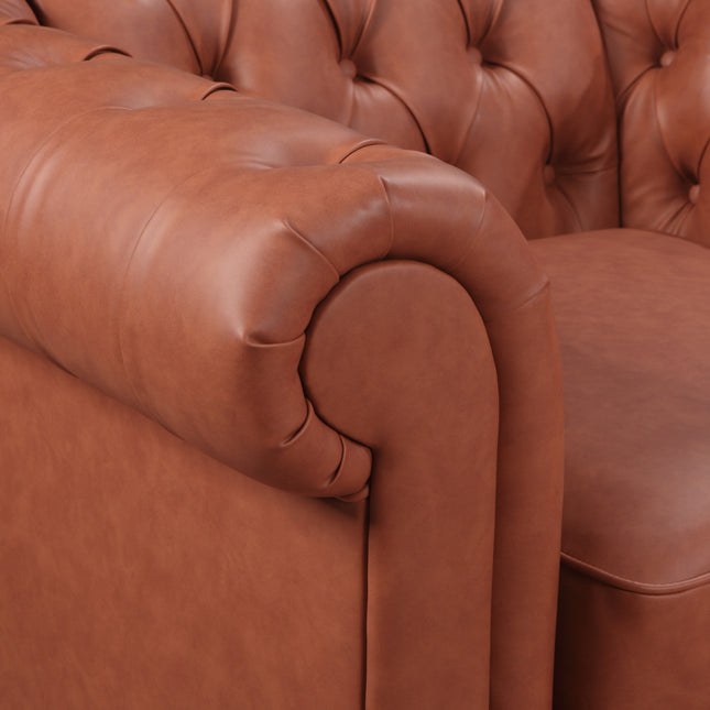 Single Seater Brown Sofa Armchair for Lounge Chesterfireld Style Button Tufted in Faux Leather