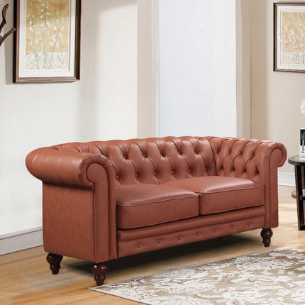 2 Seater Brown Sofa Lounge Chesterfireld Style Button Tufted in Faux Leather