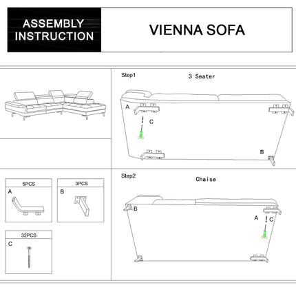 Vienna Sofa Faux Leather 5 Seater Grey