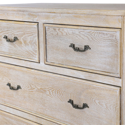 Tallboy Oak Wood Plywood Veneer White Washed Finish Storage Drawers