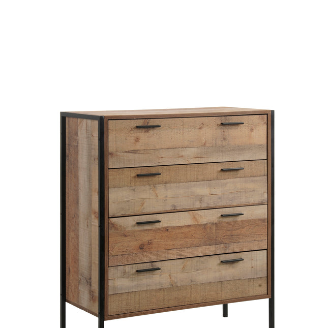 Tallboy 4 Storage Drawers Natural Wood Like Particle board Construction in Oak Colour