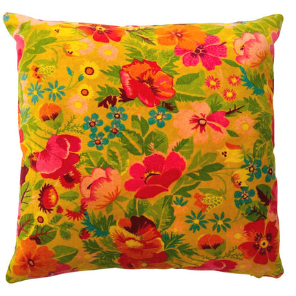 Mustard floral velvet cushion cover 45x45cm