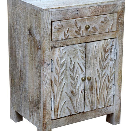 2 drawer whitewashed bedside cabinet in bird design