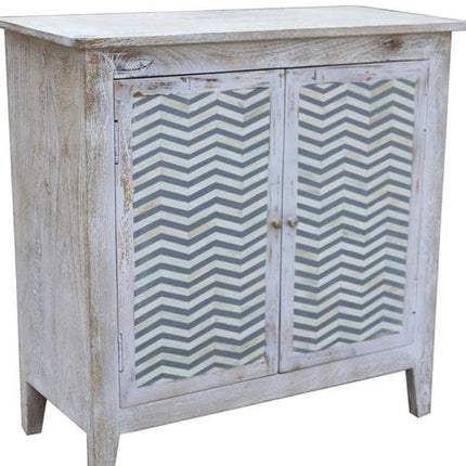 2 drawer whitewashed cabinet with Grey/White bone chevron design 82(w)x80(h)x36(d)