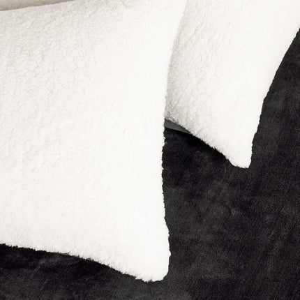 2 in 1 Teddy Sherpa  Quilt Cover Set and Blanket single size charcoal