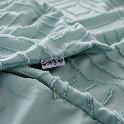 Tufted ultra soft microfiber quilt cover set-single sage green