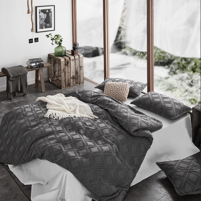 Tufted ultra soft microfiber quilt cover set-single smoke