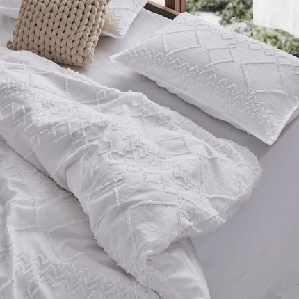 Tufted ultra soft microfiber quilt cover set-single white