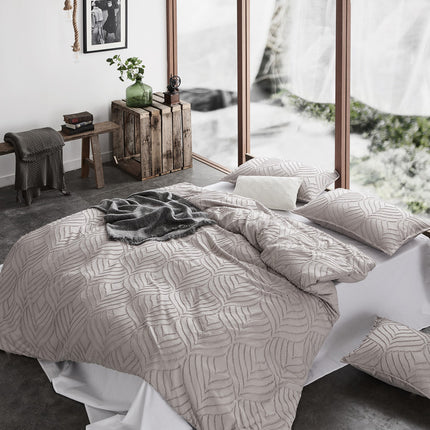 Tufted ultra soft microfiber quilt cover set-double beige