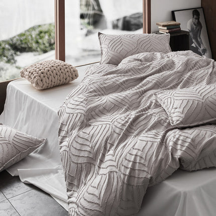 Tufted ultra soft microfiber quilt cover set-double beige