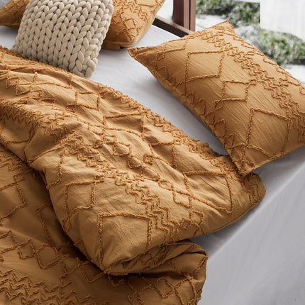 Tufted ultra soft microfiber quilt cover set-double caramel