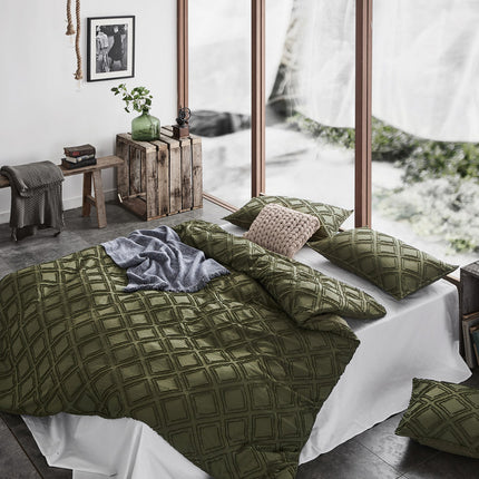 Tufted ultra soft microfiber quilt cover set-double khaiki green