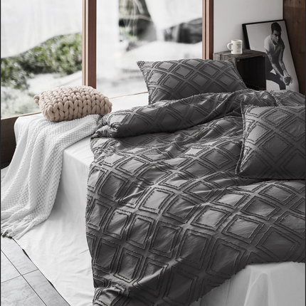 Tufted ultra soft microfiber quilt cover set-double smoke