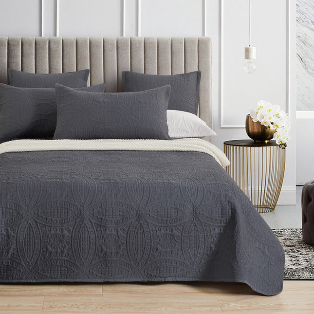 Lisbon Quilted 3 Pieces Embossed Coverlet Set-queen/double charcoal