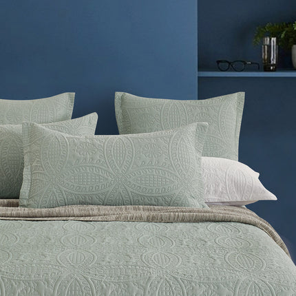 Lisbon Quilted 3 Pieces Embossed Coverlet Set-queen/double sage green