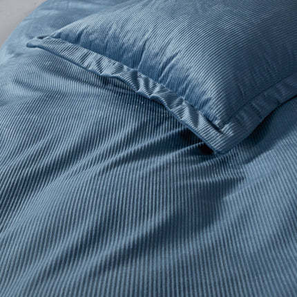 Corduroy Velvet Queen Bed Quilt Cover Set-Ash Blue