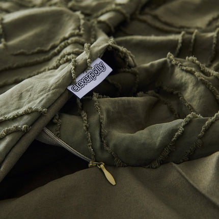 Tufted ultra soft microfiber quilt cover set-queen khaiki green