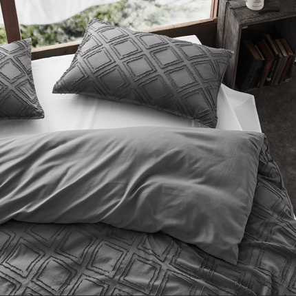 Tufted ultra soft microfiber quilt cover set-queen smoke