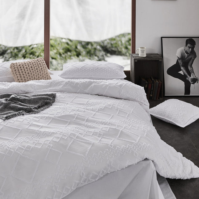 Tufted ultra soft microfiber quilt cover set-queen white