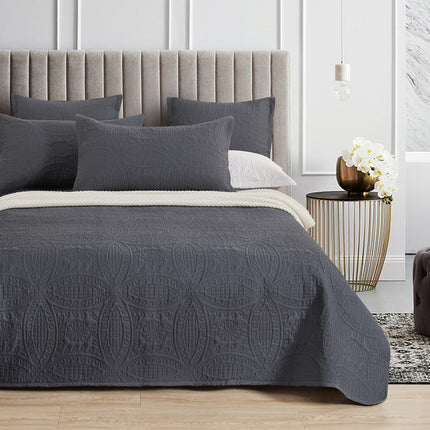 Lisbon Quilted 3 Pieces Embossed Coverlet Set-queen/king charcoal