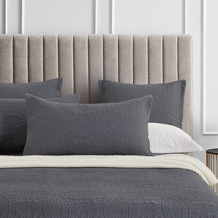 Lisbon Quilted 3 Pieces Embossed Coverlet Set-queen/king charcoal