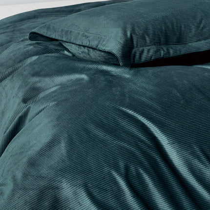 Corduroy Velvet King Bed Quilt Cover Set-Forest Green