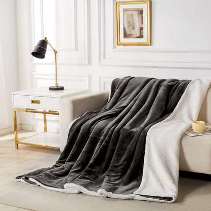 2 in 1 Teddy Sherpa  Quilt Cover Set and Blanket king size charcoal