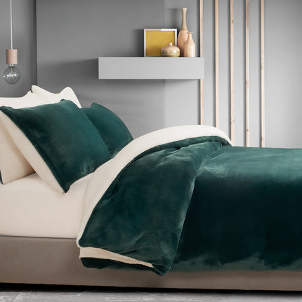 2 in 1 Teddy Sherpa  Quilt Cover Set and Blanket king size emerald green