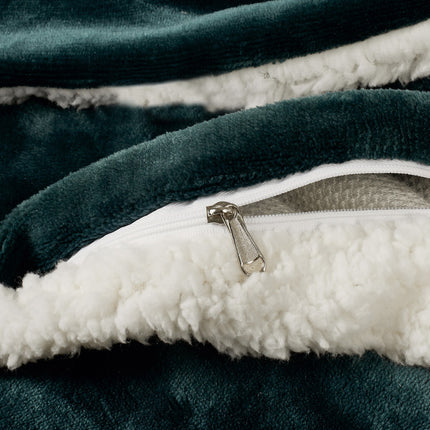 2 in 1 Teddy Sherpa  Quilt Cover Set and Blanket king size emerald green