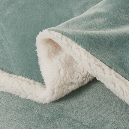 2 in 1 Teddy Sherpa  Quilt Cover Set and Blanket king size sage green