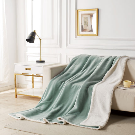 2 in 1 Teddy Sherpa  Quilt Cover Set and Blanket king size sage green