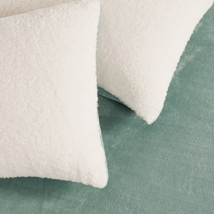 2 in 1 Teddy Sherpa  Quilt Cover Set and Blanket king size sage green