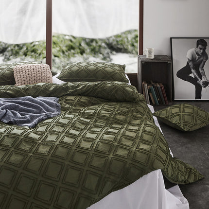 Tufted ultra soft microfiber quilt cover set-king khaiki green