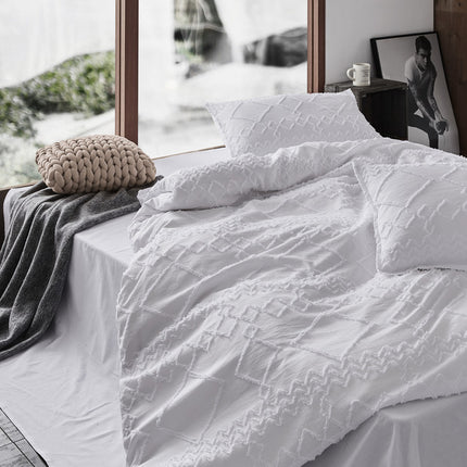 Tufted ultra soft microfiber quilt cover set-king white