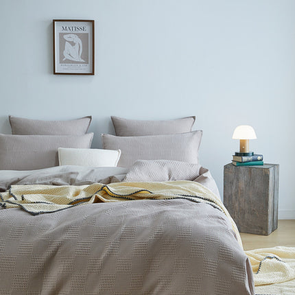 100% Cotton checkered waffle quilt cover set king size -Natural