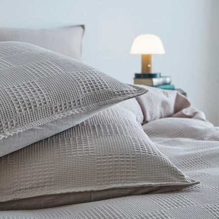 100% Cotton checkered waffle quilt cover set king size -Natural