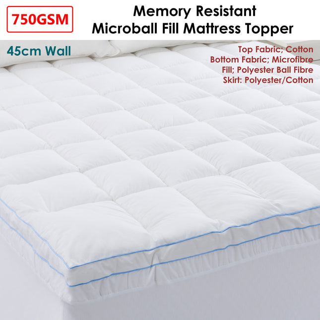 Cloudland 750GSM Memory Resistant Microball Fill Mattress Topper Double