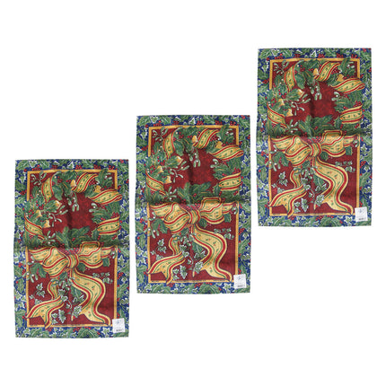 Set of 3 Festival Ribbon Christmas 100% Linen Tea Towels 45 x 72 cm