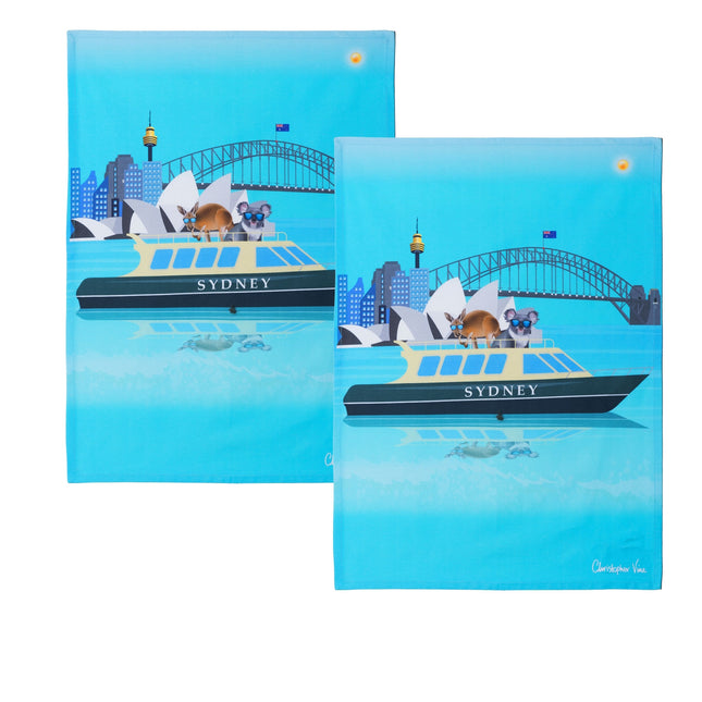 IDC Homewares Set of 2 Christopher Vine Design Tea Towels Sydney Harbour