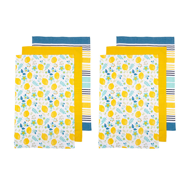 Ladelle Set of 6 Positano Cotton Kitchen Tea Towels 50 x 70 cm White