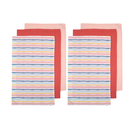 Ladelle Set of 6 Zest Bright Cotton Kitchen Tea Towels 50 x 70 cm Stripes