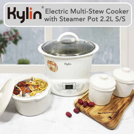 Kylin Electric Slow Cooker Stainless Steel Ceramic Pot Steamer 2.2L With 3 Containers